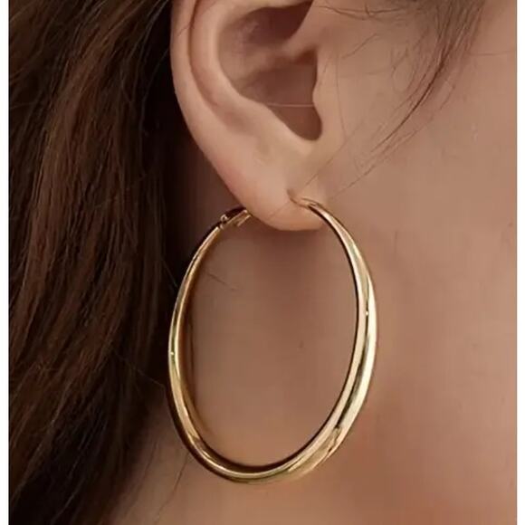 Chunky Gold  Hoop Earrings 2” - Picture 2 of 2